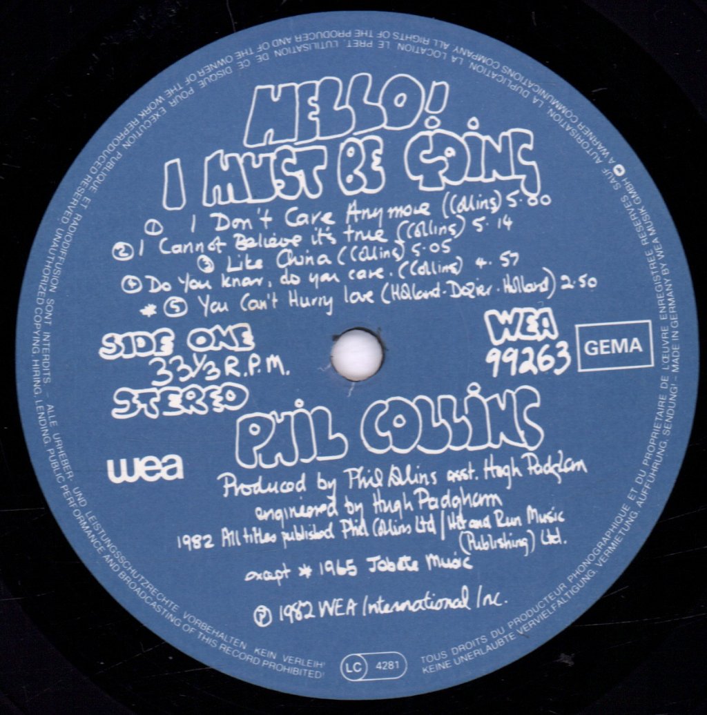 Phil Collins - Hello I Must Be Going - Lp