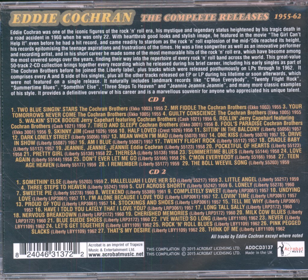 Eddie Cochran - Complete Releases (1955-1962) - Double Cd