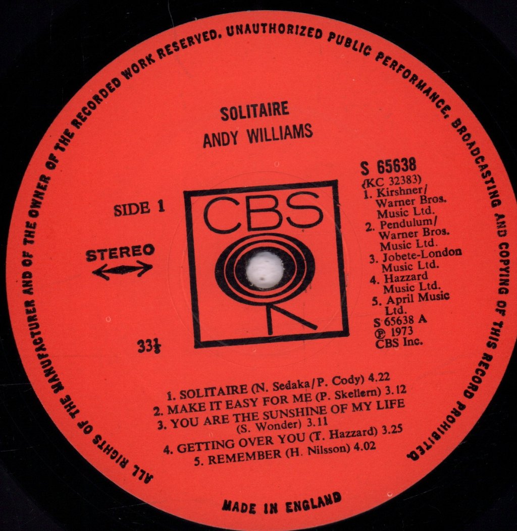 Andy Williams - Solitaire - Lp