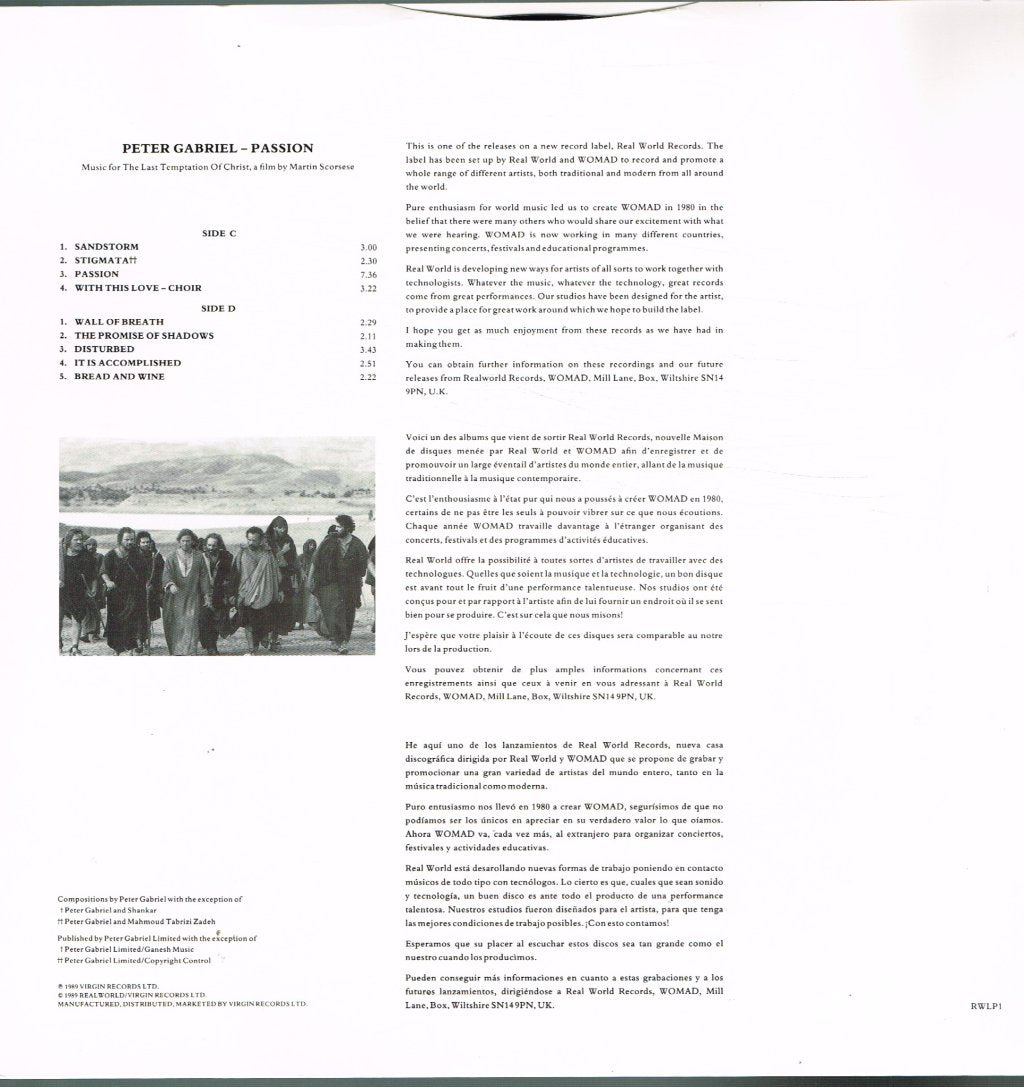 Peter Gabriel - Passion (Music for The Last Temptation Of Christ) - Double Lp