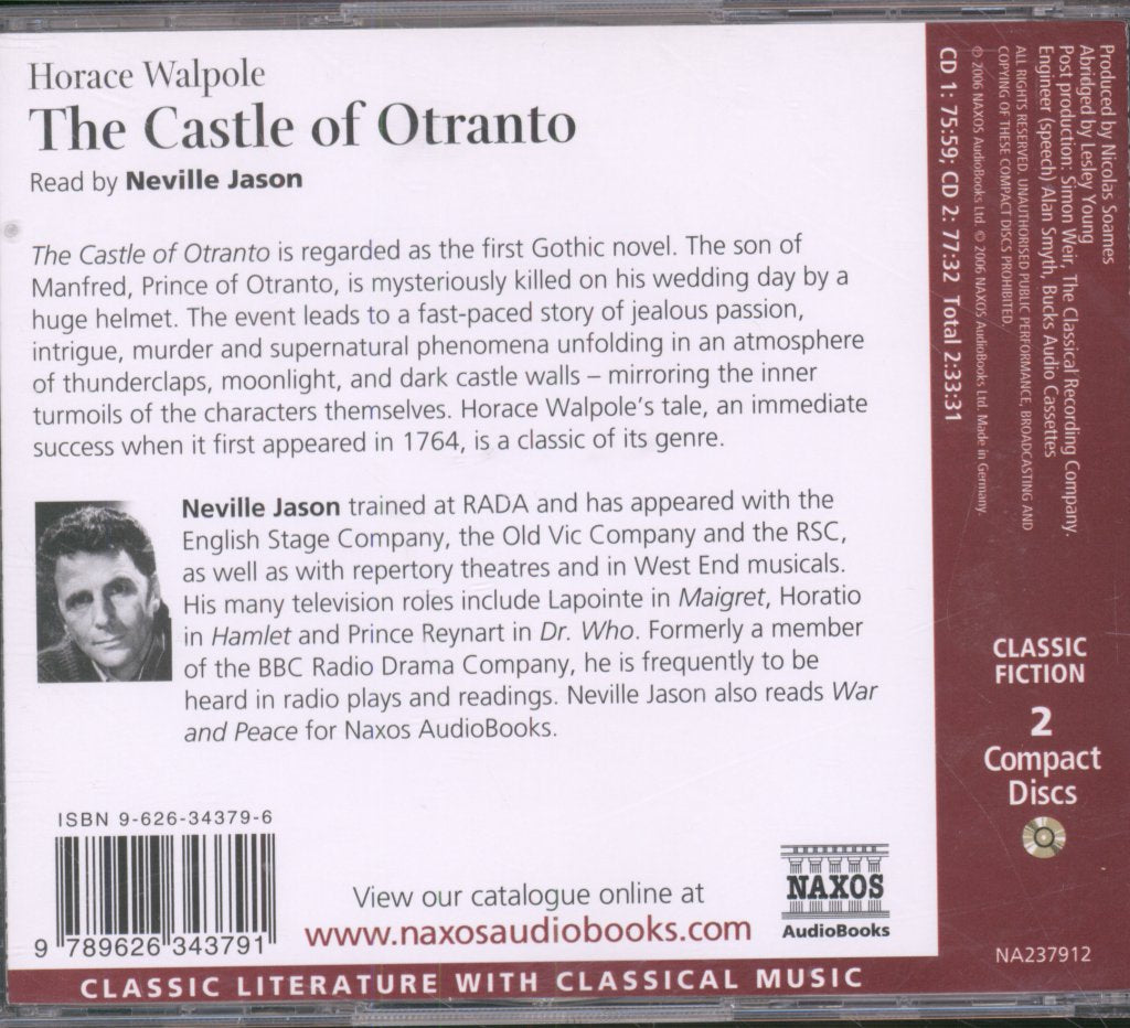 Neville Jason - Horace Walpole - The Castle Of Otranto - Double Cd