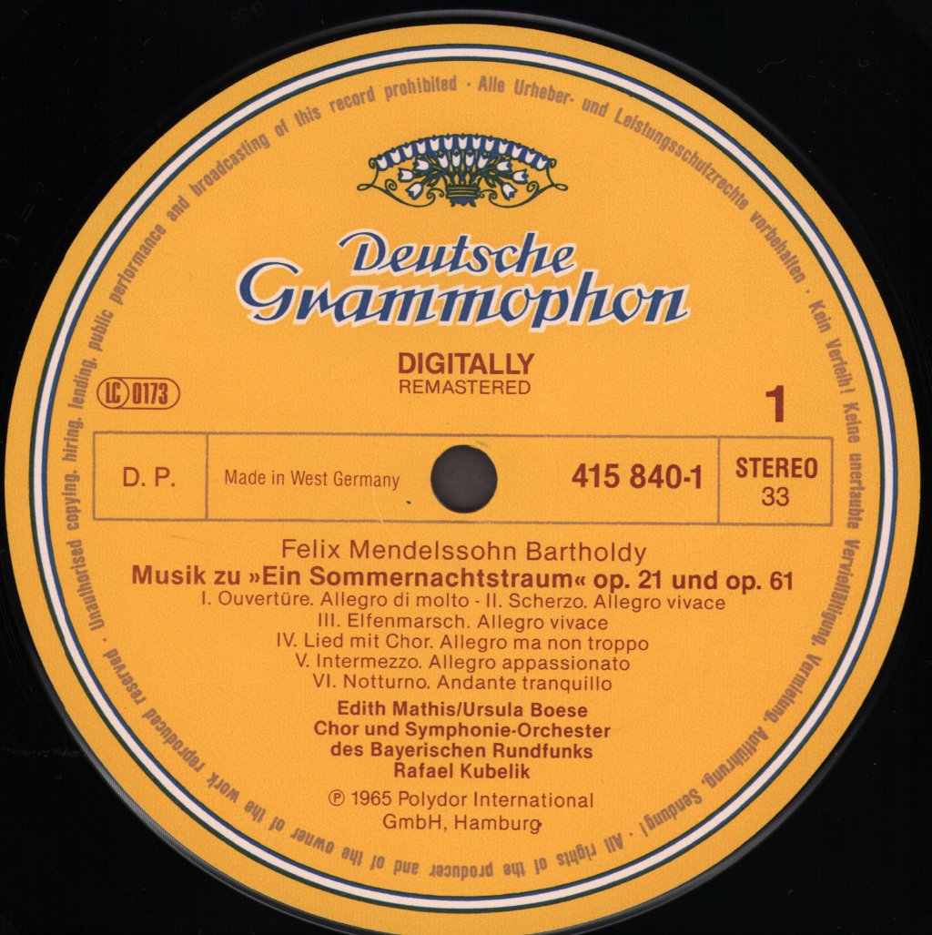 Edith Mathis / Ursula Boese / Rafael Kubelik / Chor und Symphonie-Orchester des Bayerischen Rundfunks - Felix Mendelssohn-Bartholdy - Ein Sommernachtstraum - Lp