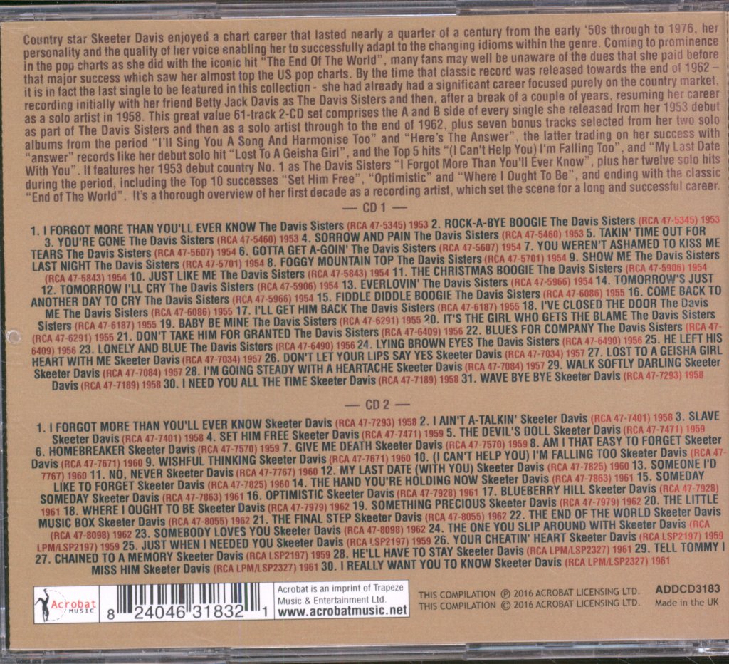 Skeeter Davis & The Davis Sisters - Complete RCA Singles As & Bs 1953-1962 - Double Cd