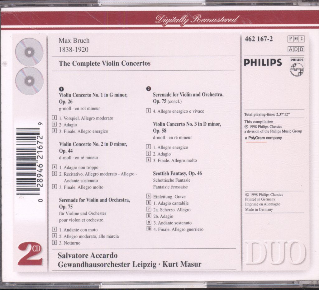 Salvatore Accardo, Gewandhausorchester Leipzig - Bruch - Die 3 Violinkonzerte / Schottische Fantasie - Double Cd