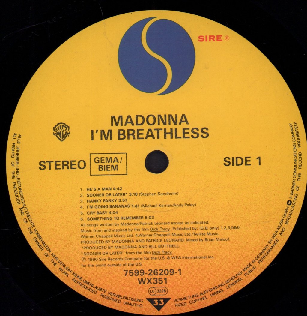 Madonna - I'm Breathless - Lp