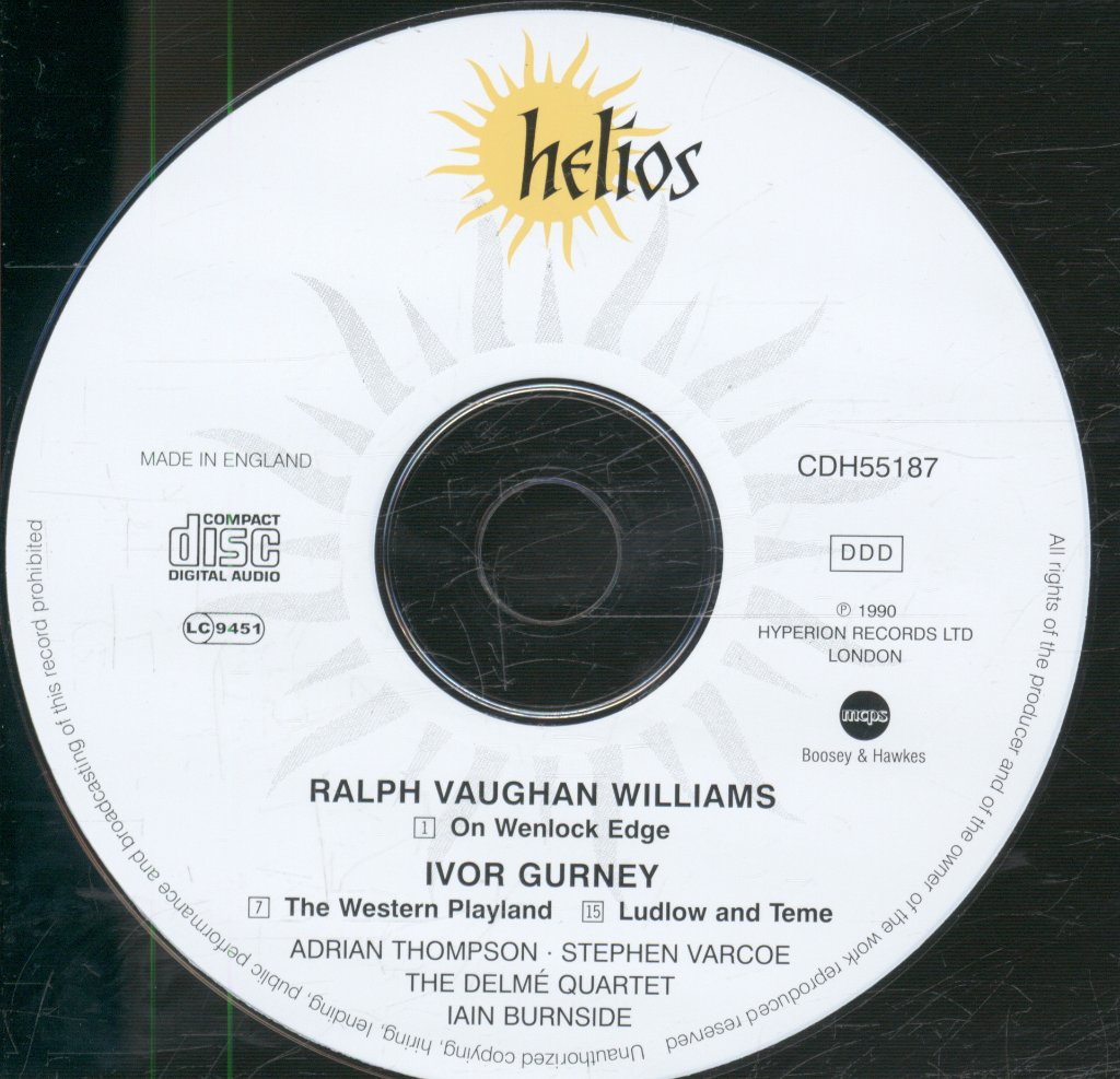 Adrian Thompson, Delme Quartet - Gurney / Williams - Ludlow And Teme / The Western Playland / On Wenlock Edge - Cd