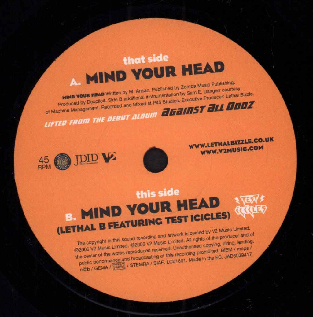 Lethal Bizzle - Mind Your Head - 7 Inch