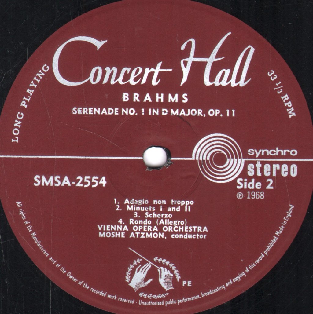 Moshe Atzmon / Vienna Opera Orchestra - Brahms - Serenade No.1 In D Major, Op.11 - Lp
