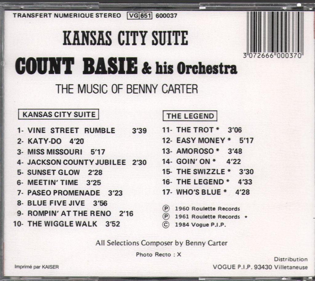 Count Basie Orchestra - Kansas City Suite - The Music Of Benny Carter - Cd