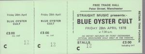 Blue Oyster Cult - Free Trade Hall Manchester 28Th April 1978 - Ticket