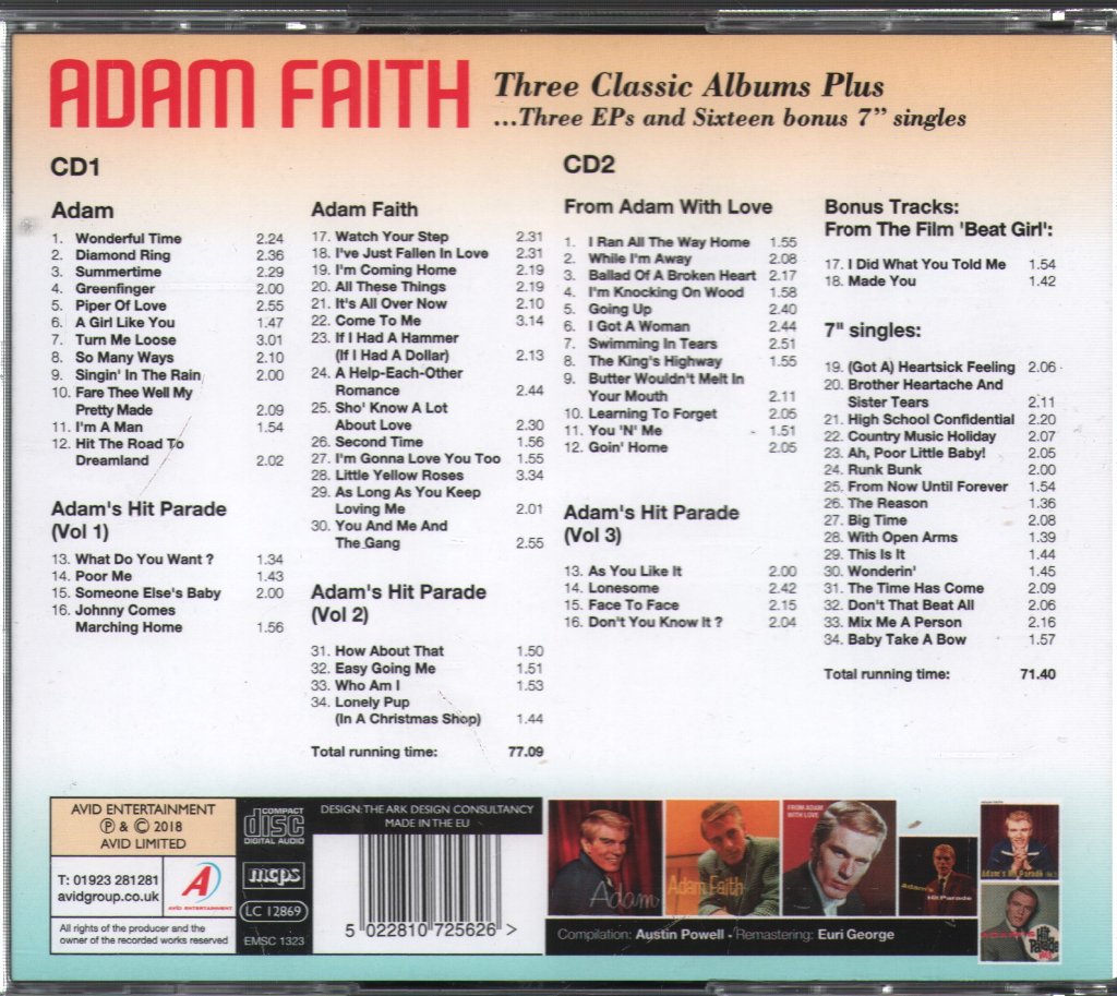 Adam Faith - Three Classic Albums Plus... - Double Cd