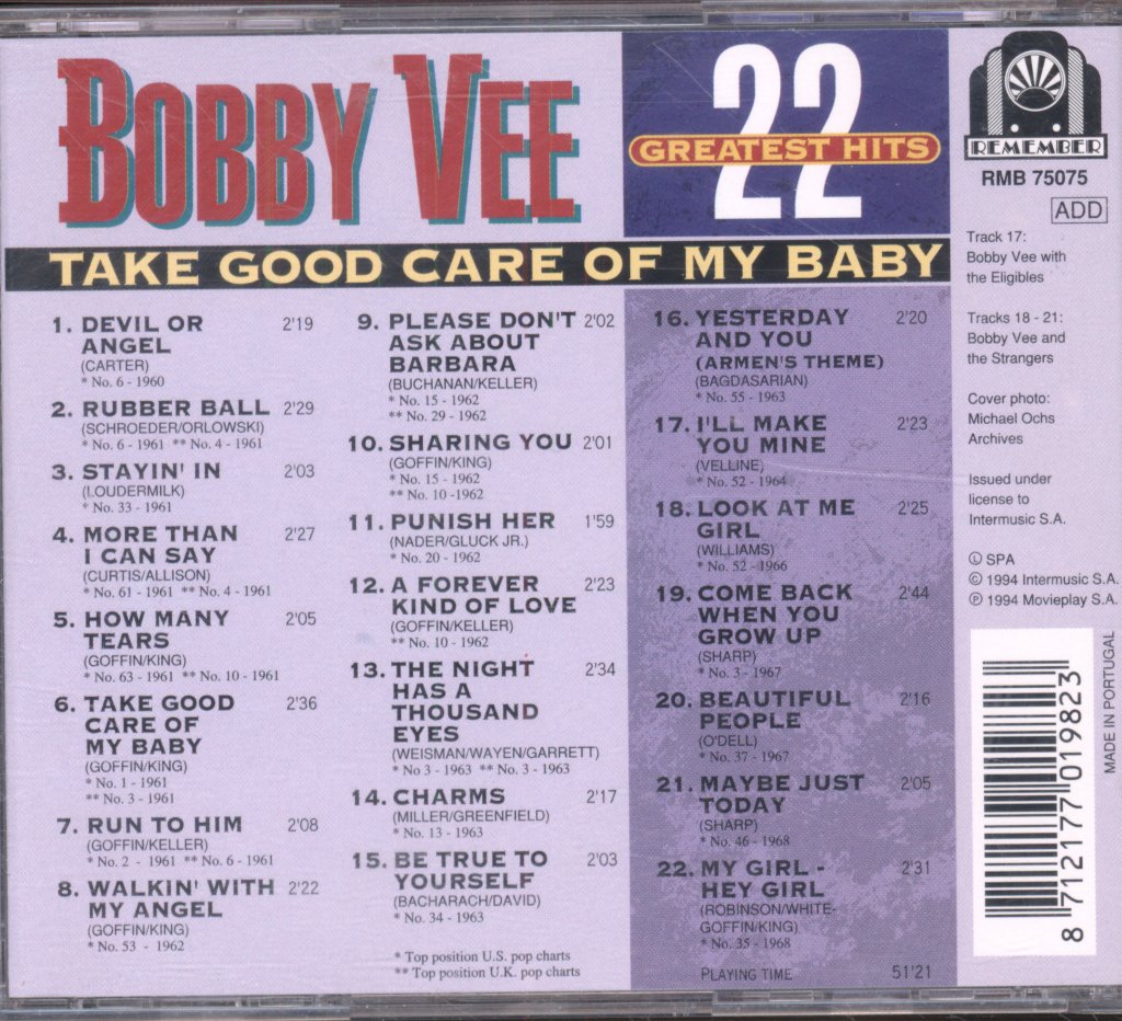 Bobby Vee - Take Good Care Of My Baby - Cd