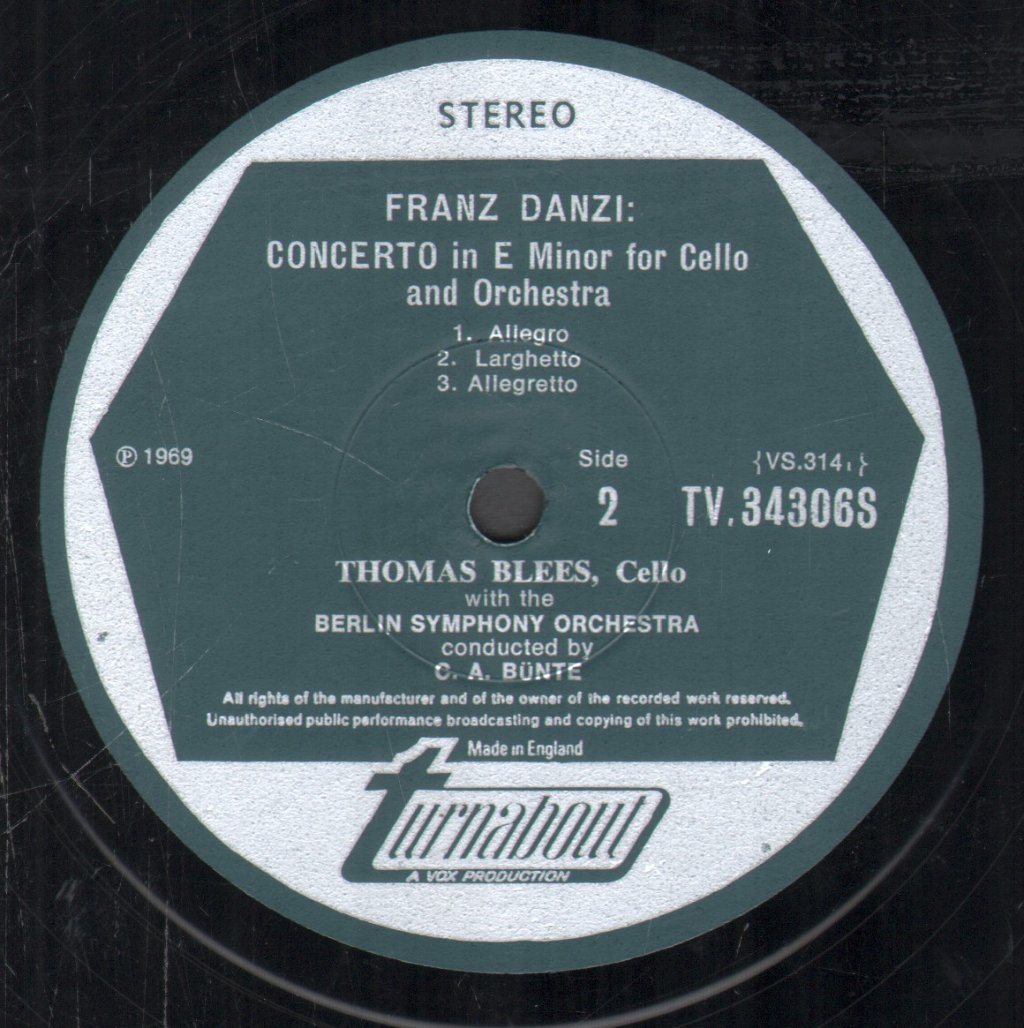 Thomas Blees / Berlin Symphony Orchestra - Carl Maria von Weber - Grand Potpourri For Cello & Orchestra, Op. 20 / Franz Danzi - Cello Concerto In E Minor - Lp
