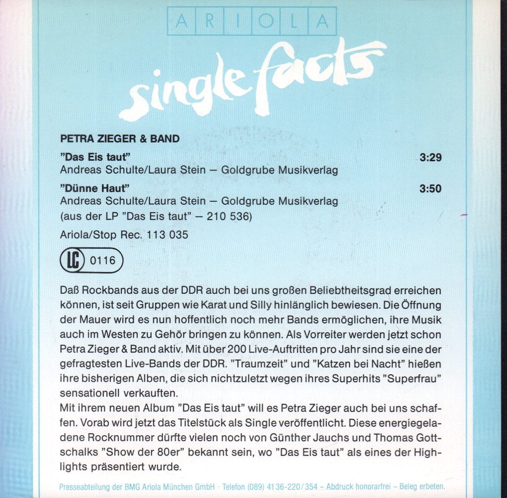Petra Zieger & Band - Das Eis Taut - 7 Inch