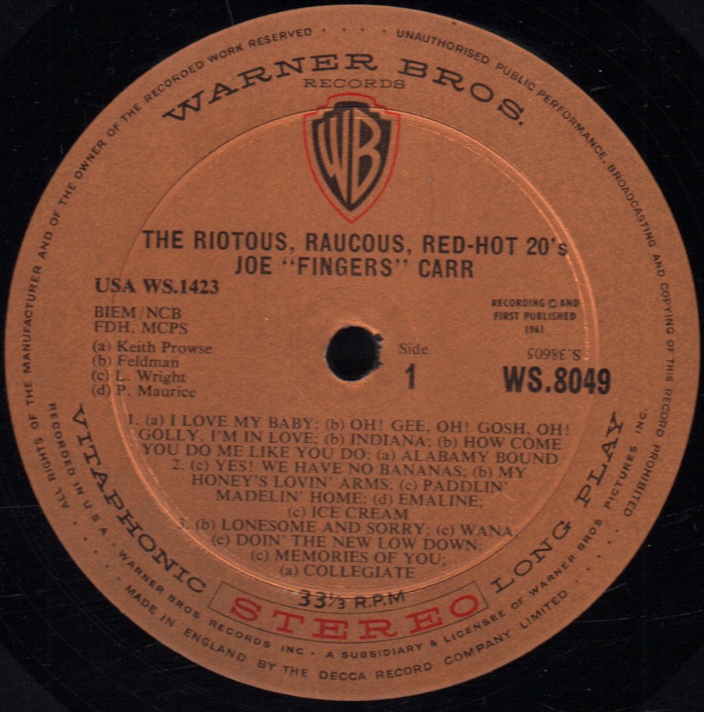 Joe Fingers Carr - Riotous, Raucous, Red-Hot 20's! - Lp