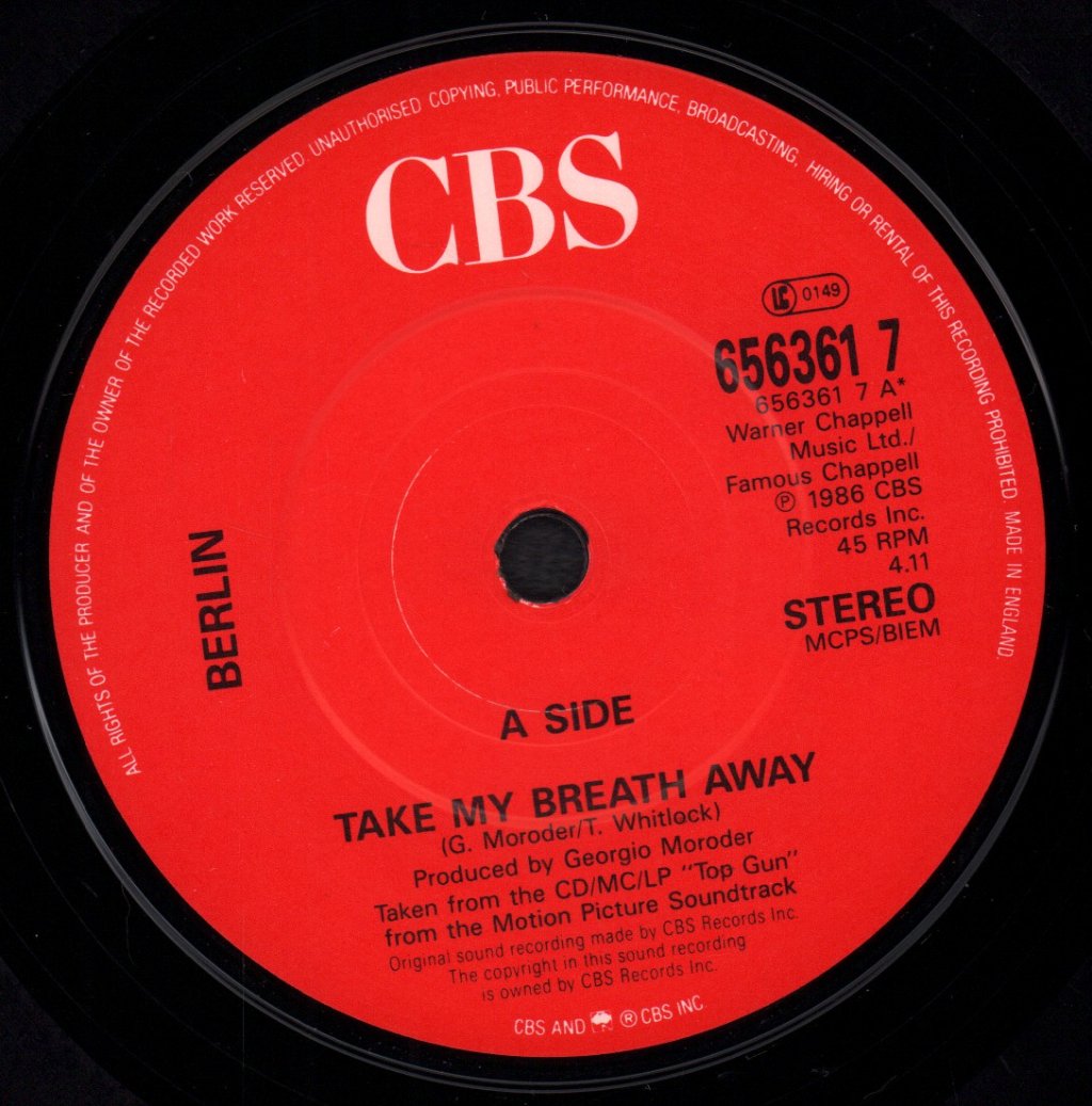 Berlin (Mid 80'S Group) - Take My Breath Away - 7 Inch