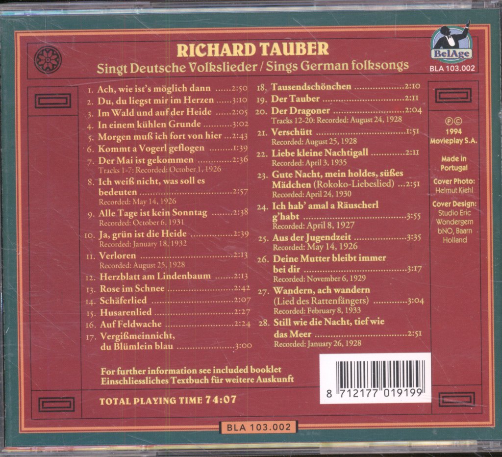 Richard Tauber - Singt Deutsche Volkslieder / Sings German Folksongs - Cd