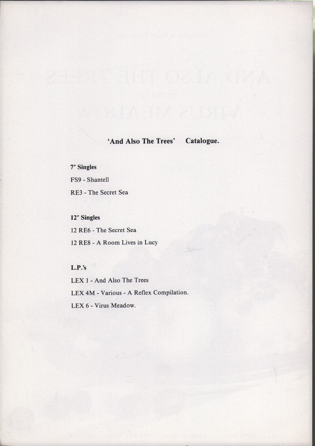 And Also The Trees - Virus Meadow - Flyer