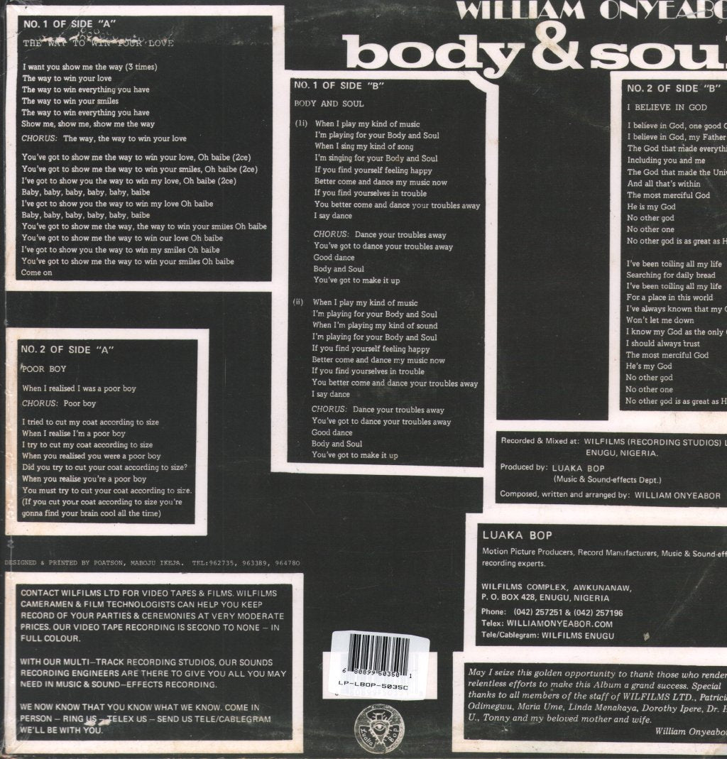William Onyeabor - Body and Soul - Lp