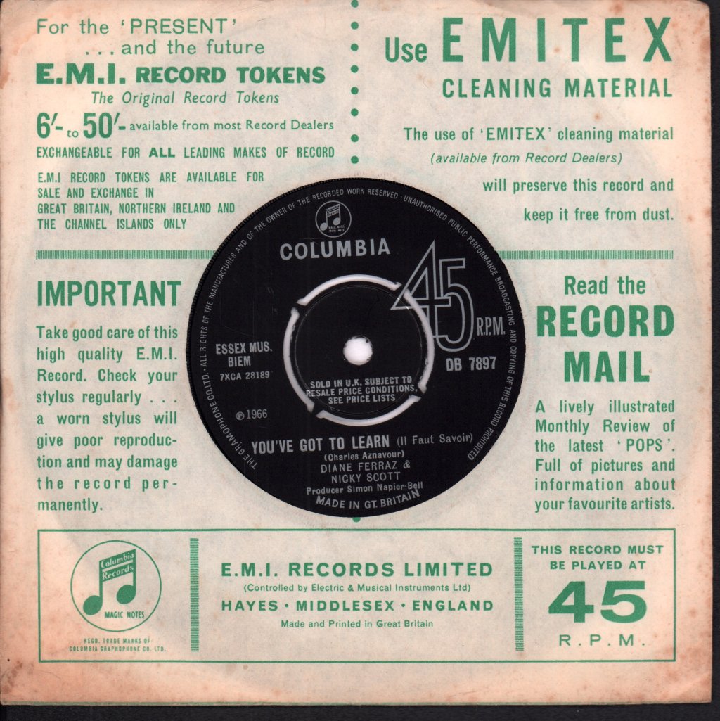 Diane Ferraz and Nicky Scott - You've Got To Learn Il Faut Savoir - 7 Inch
