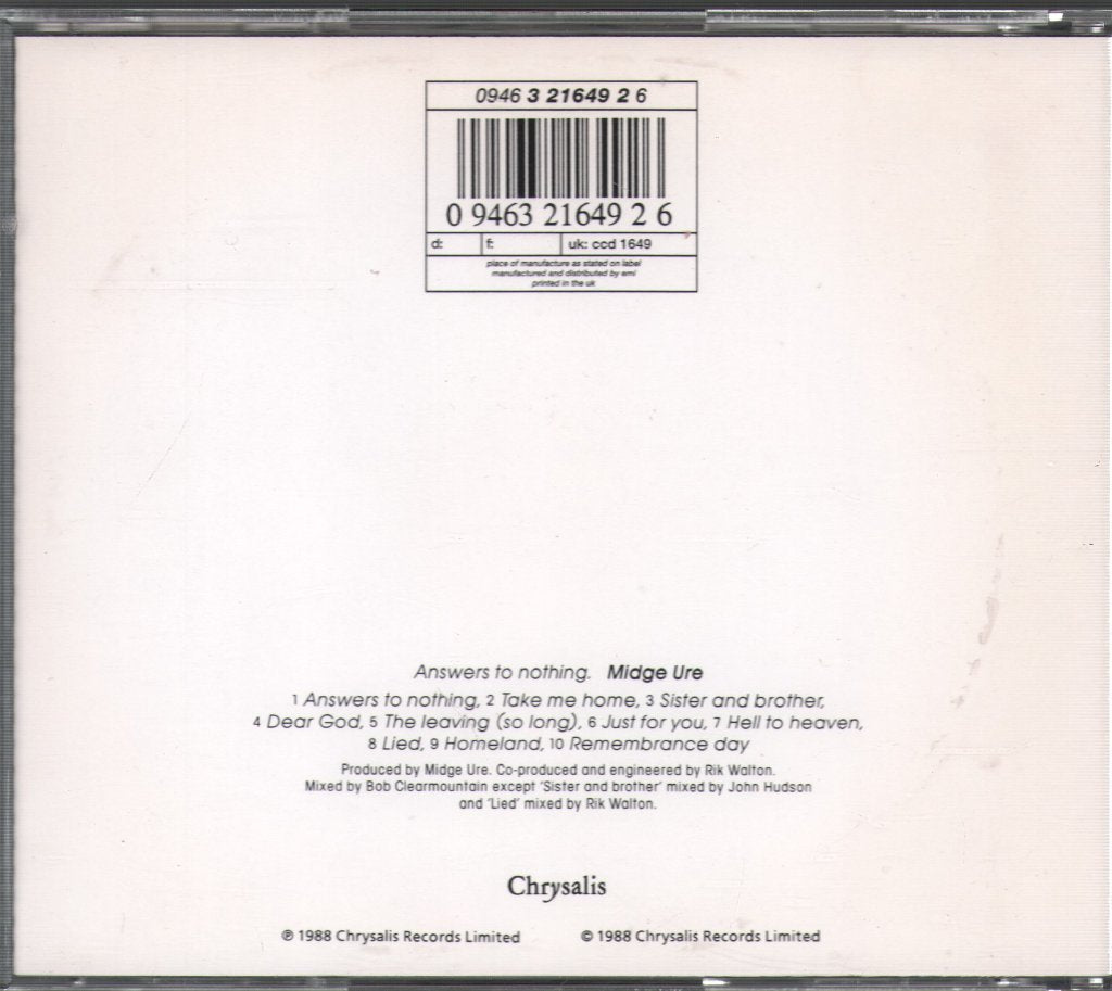 Midge Ure - Answers To Nothing - Cd