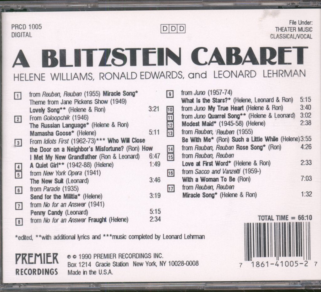 Various Artists - A Blitzstein Cabaret - Cd