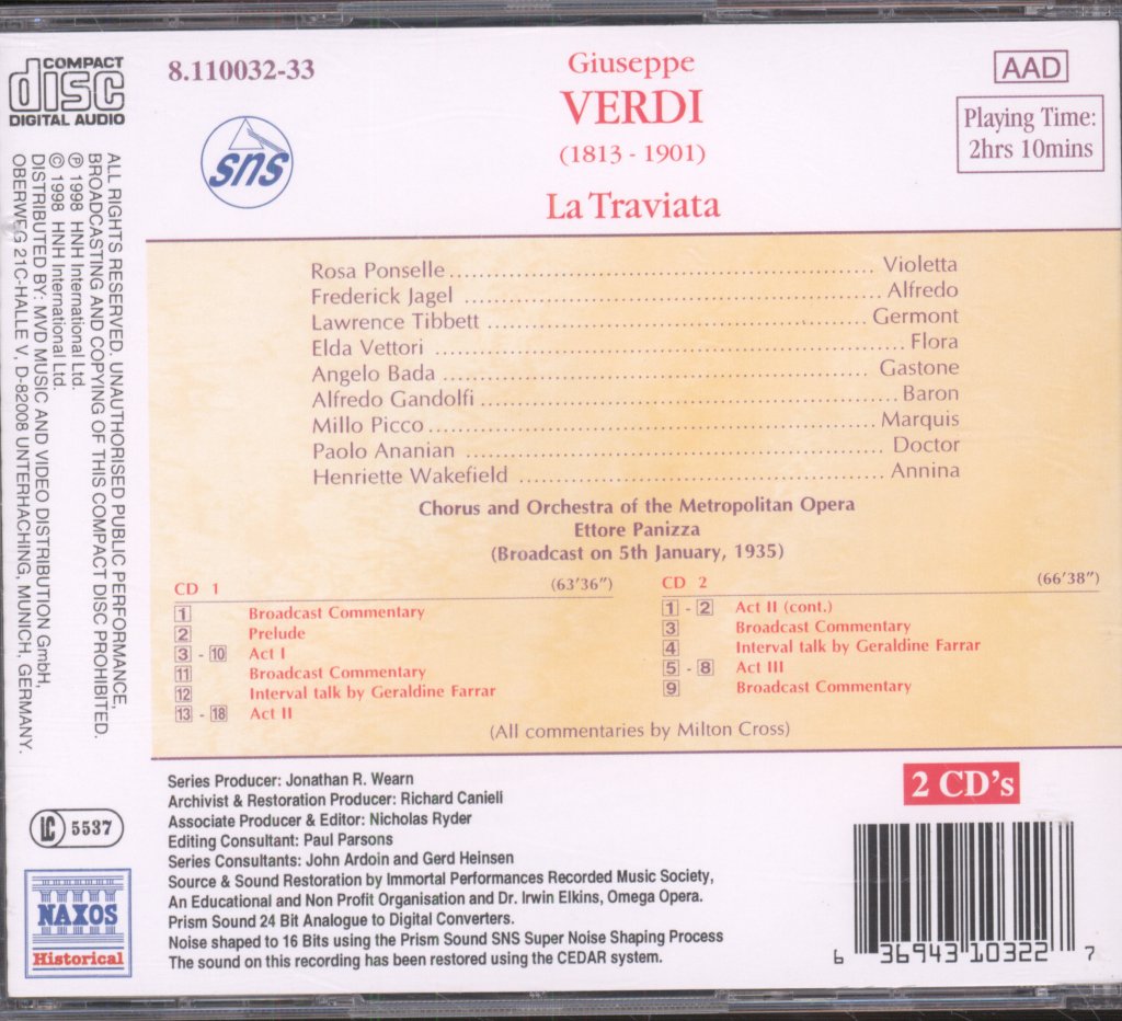 Rosa Ponselle, Ettore Panizza - Verdi - La Traviata - Double Cd