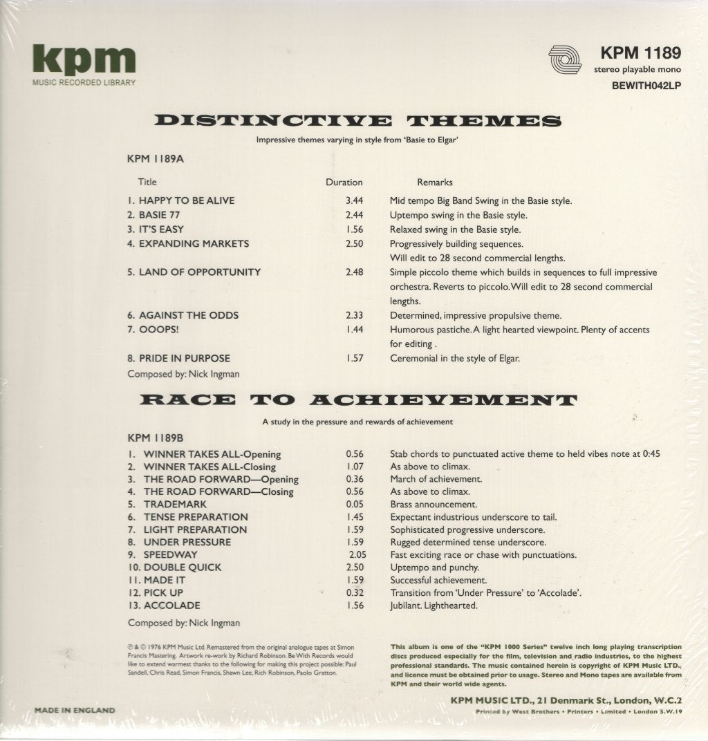 Nick Ingman - Distinctive Themes / Race To Achievement - Lp