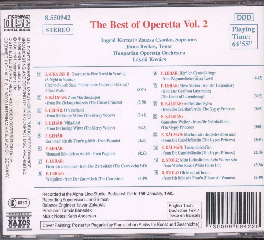 László Kovács, Hungarian Operetta Orchestra - Best Of Operetta Vol. 2 - Cd