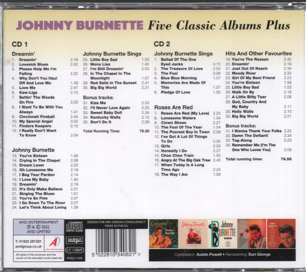 Johnny Burnette - Five Classic Albums Plus - Double Cd