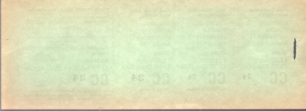 Ken Dodd - Free Trade Hall Manchester 13Th Sept 1981 - Ticket