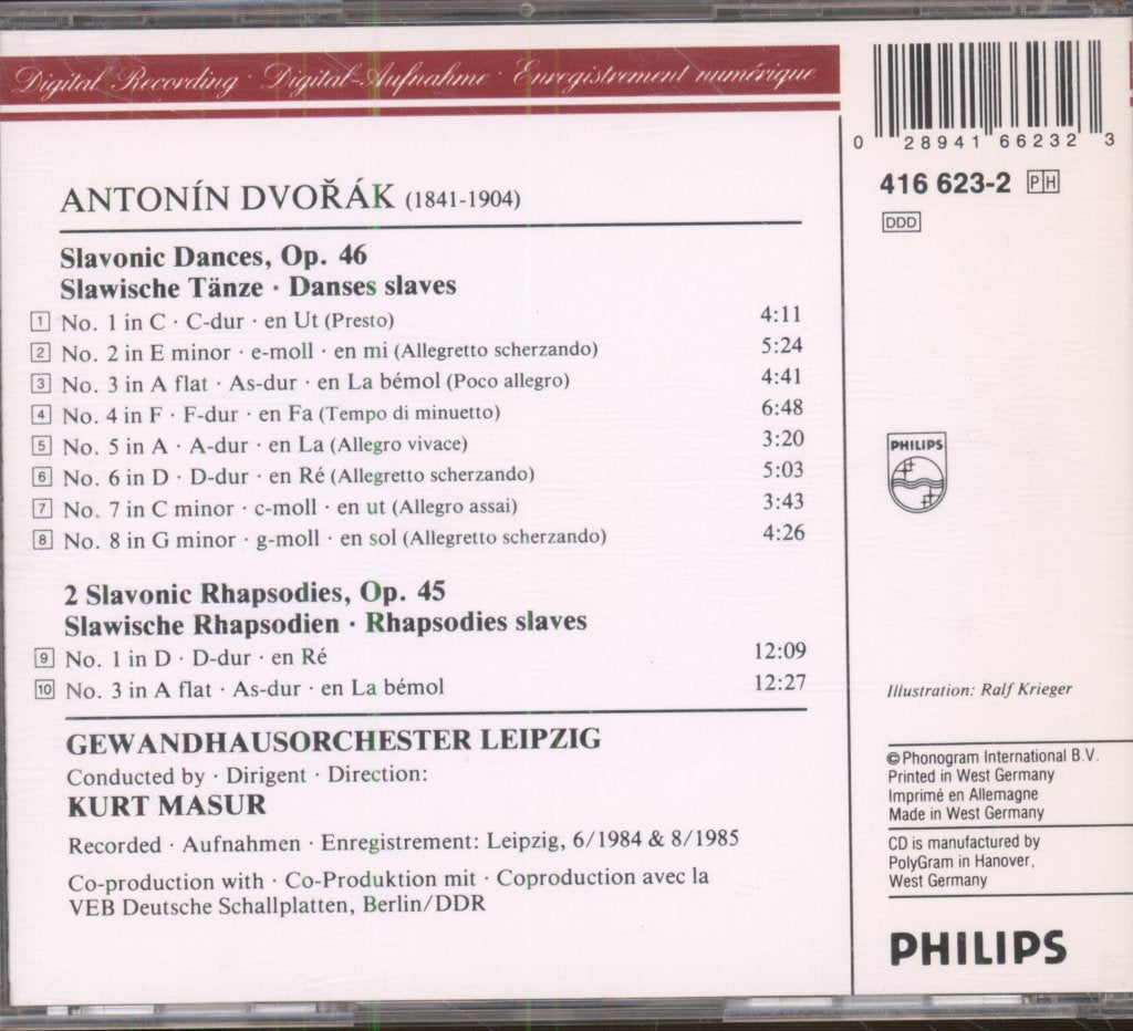 Gewandhausorchester Leipzig • Kurt Masur - Dvořák - Slavonic Dances Op. 46 / Slawische Tänze • Danses Slaves - Cd
