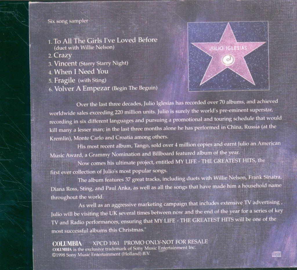Julio Iglesias - My Life Greatest Hits sampler - Cd