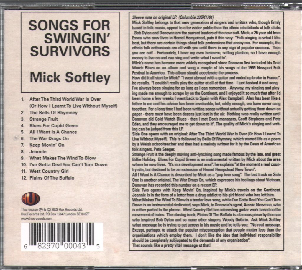 Mick Softley - Songs For Swingin' Survivors - Cd