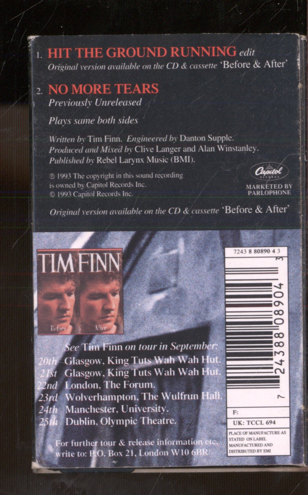 Tim Finn - Hit The Ground Running - Cassette