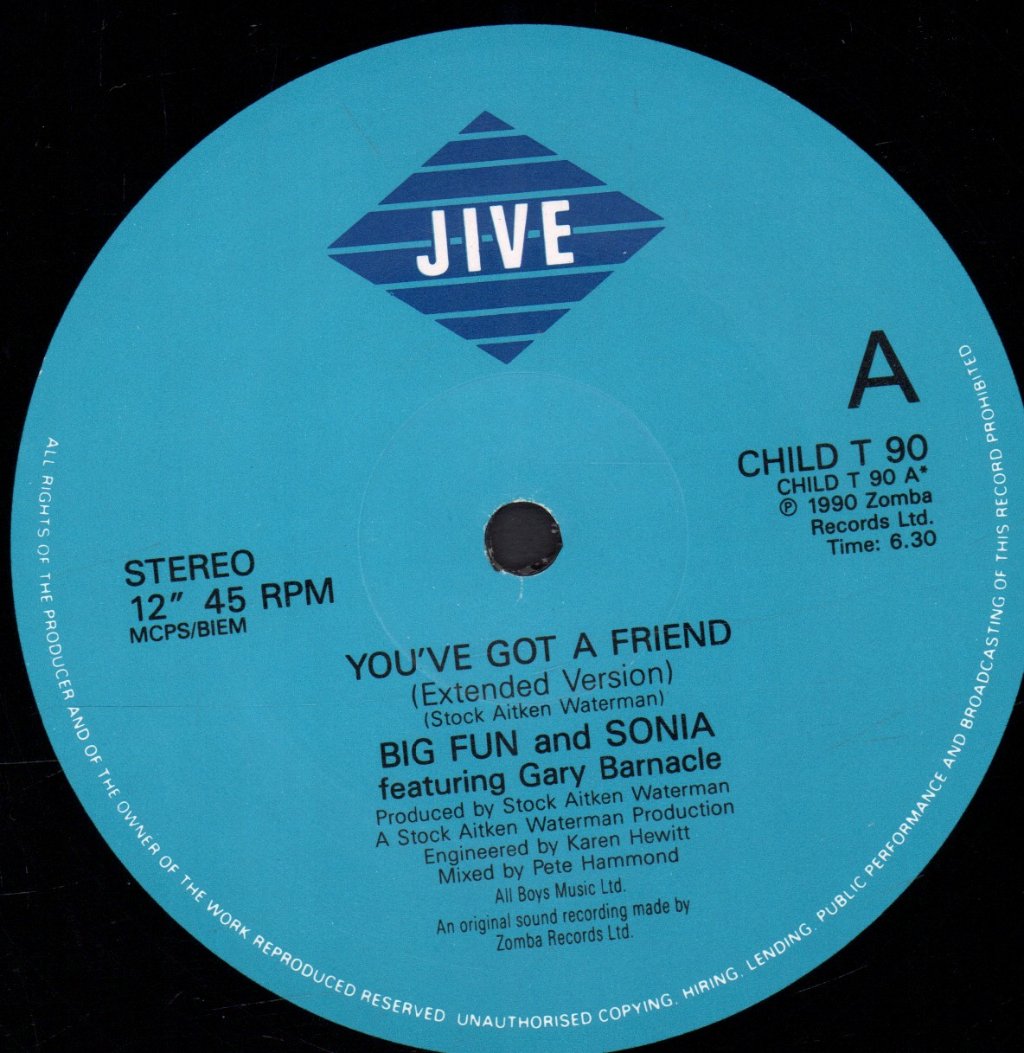 Big Fun And Sonia - You've Got A Friend - 12 Inch