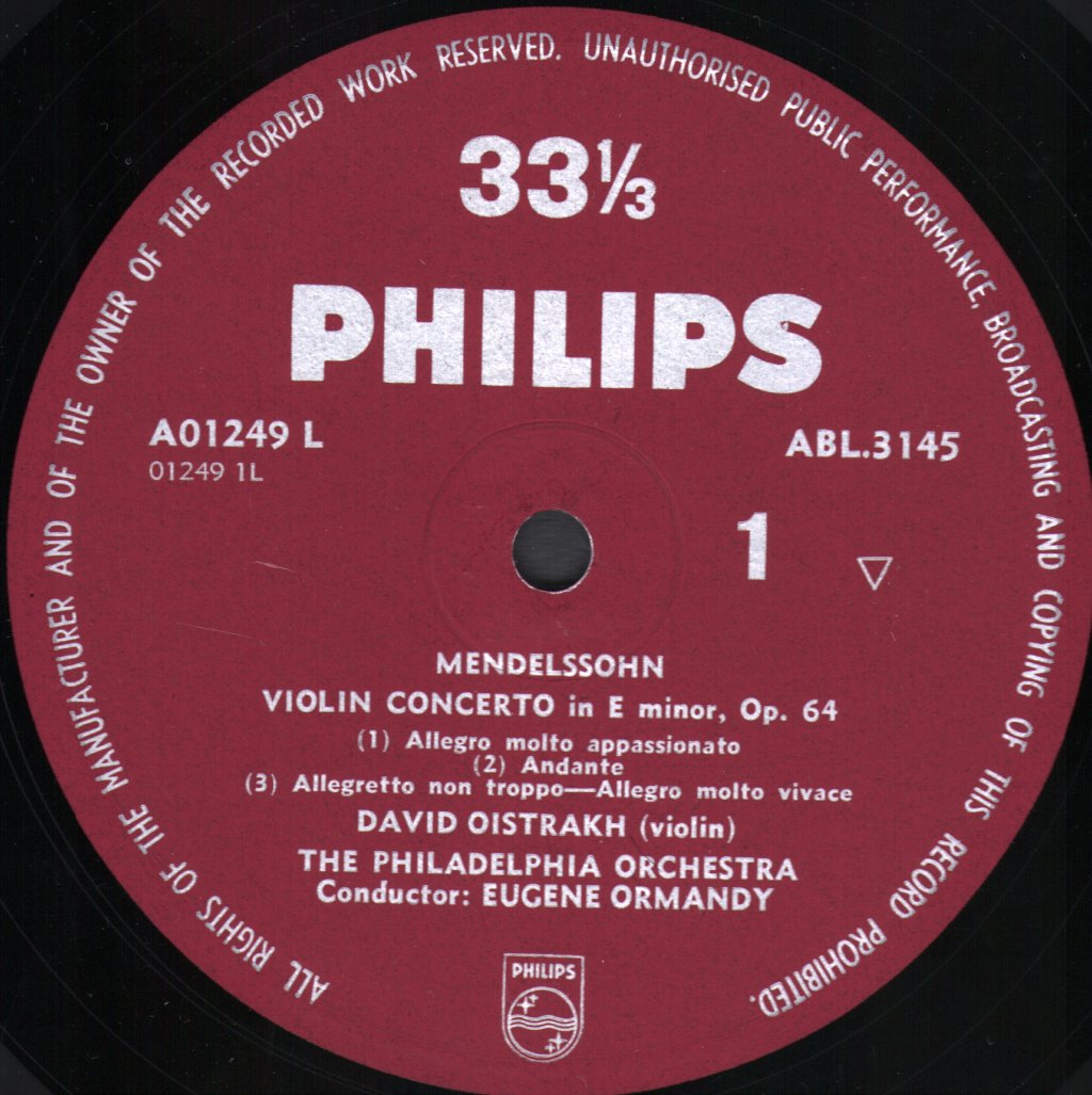 David Oistrakh / Eugene Ormandy / Philadelphia Orchestra - Mendelssohn - Violin Concerto In E Minor, Op. 64 / Mozart - Violin Concerto No. 4 In D, K. 218 - Lp