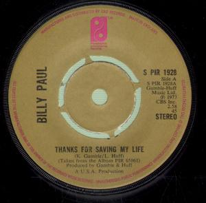 Billy Paul - Thanks For Saving My Life - 7 Inch