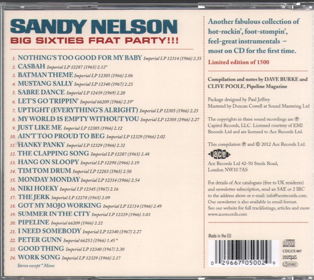 Sandy Nelson - Big Sixties Frat Party!!! - Cd