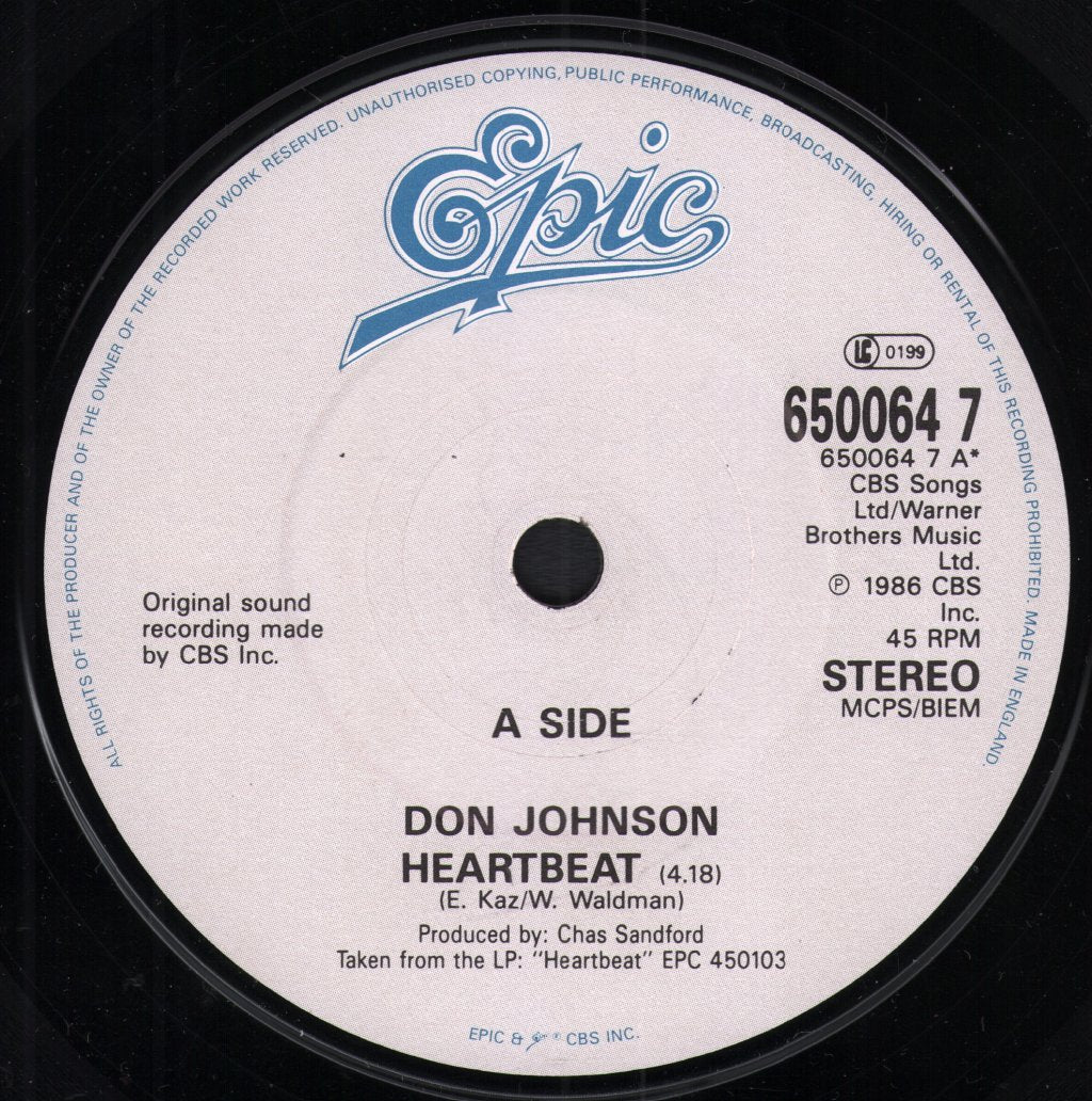 Don Johnson - Heartbeat - 7 Inch