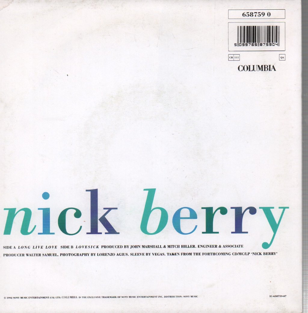Nick Berry - Long Live Love - 7 Inch