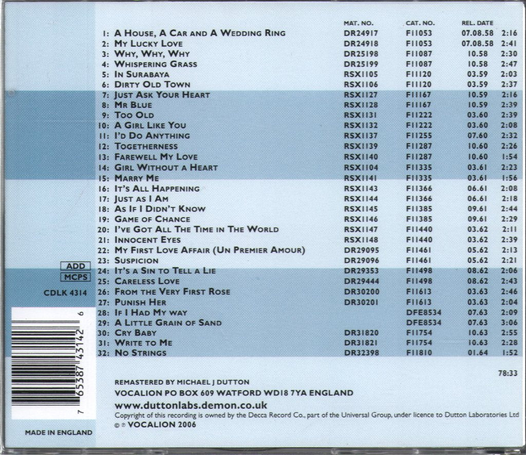 Mike Preston - Mr Blue (Decca Singles Compilation 1958-64) - Cd