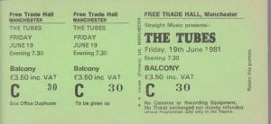 Tubes - Free Trade Hall Manchester 19Th June 1981 - Ticket