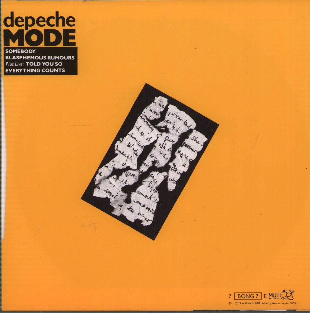 Depeche Mode - Blasphemous Rumours / Somebody - 7 Inch