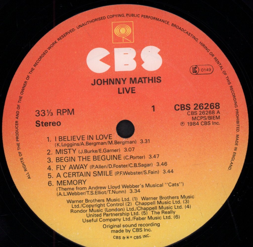 Johnny Mathis - Live - Lp