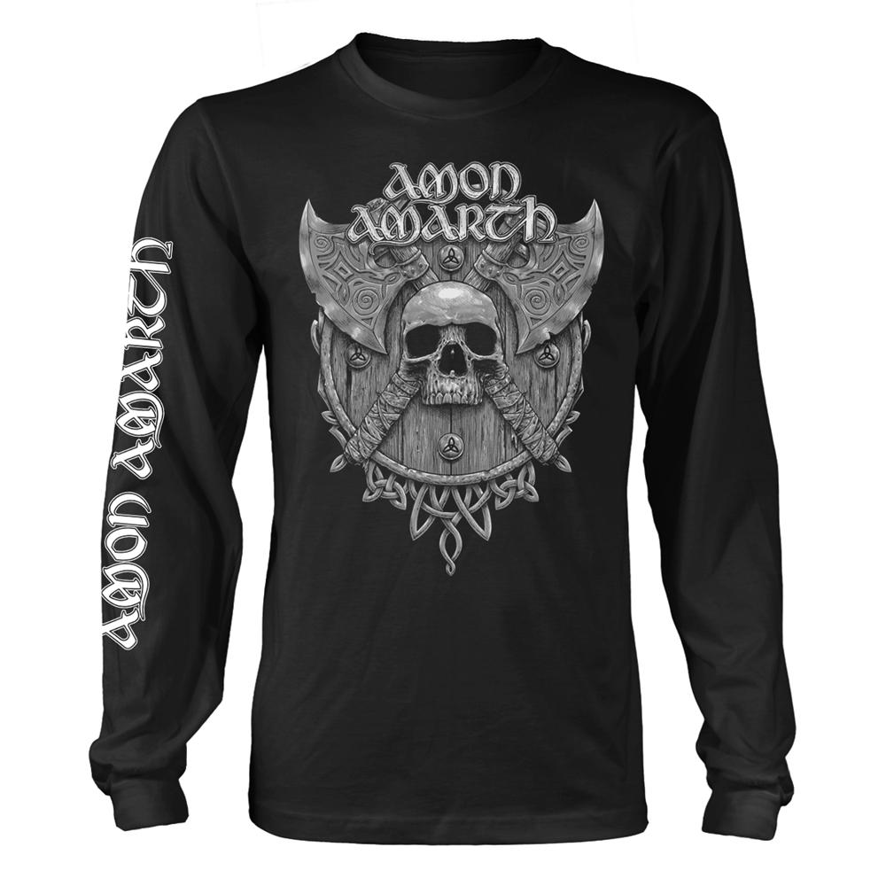 Amon Amarth - Amon Amarth T Shirt Grey Skull Official Mens Black Long Sleeve S - T Shirt