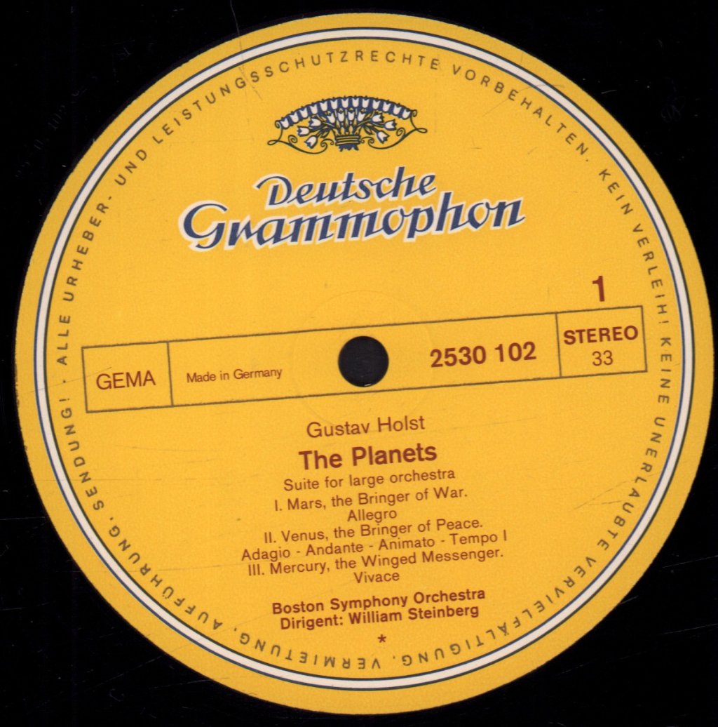 William Steinberg / Boston Symphony Orchestra - Gustav Holst - Planets - Lp