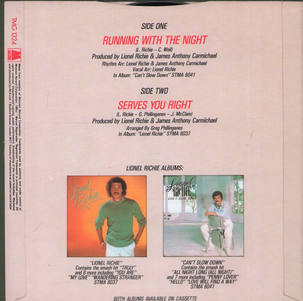 Lionel Richie - Running With The Night (Special Remix) - 7 Inch