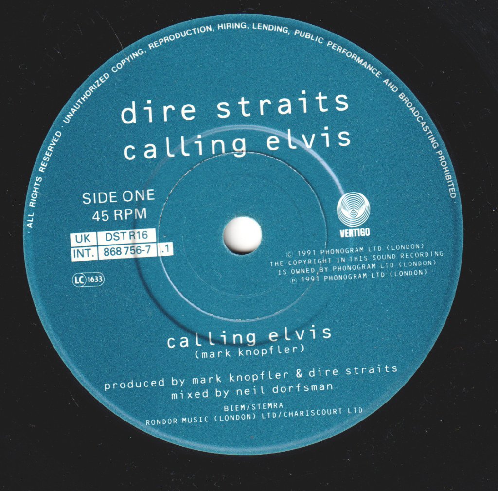 Dire Straits - Calling Elvis - 7 Inch