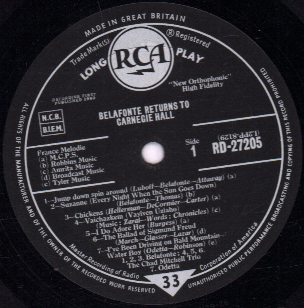Harry Belafonte - Belafonte Returns To Carnegie Hall - Lp